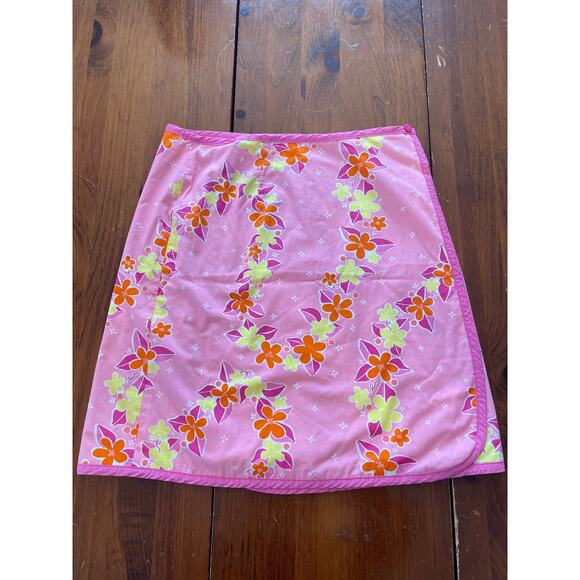 Vtg Lilly Pulitzer Skirt Size 4 Reversible White Label All Cotton Pink Yellow - Picture 2 of 9